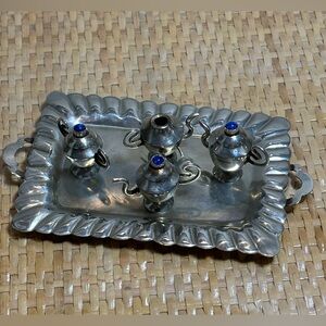 Vintage Antique Mexican Alpaca Silver & Lapis 5 Piece Miniature Tea Set rare!!